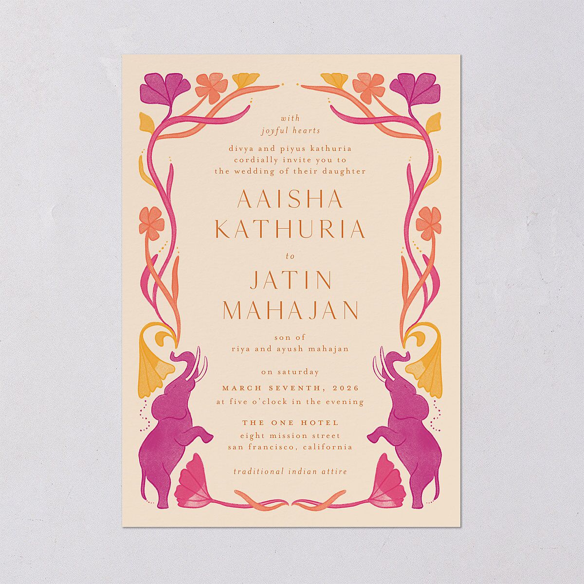 Indian Majestic Legacy Elephants Wedding Invitations Mulberry Signature Blank No Standard