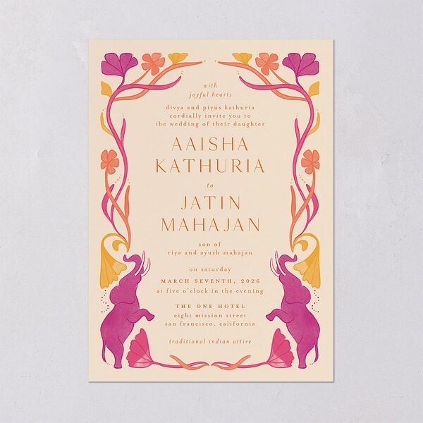 Indian Majestic Legacy Elephants Wedding Invitations Mulberry Signature Blank No Standard