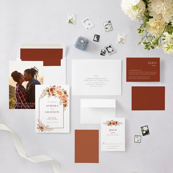 Bohemian Arch Save The Date Cards Copper Signature smooth Blank No Standard