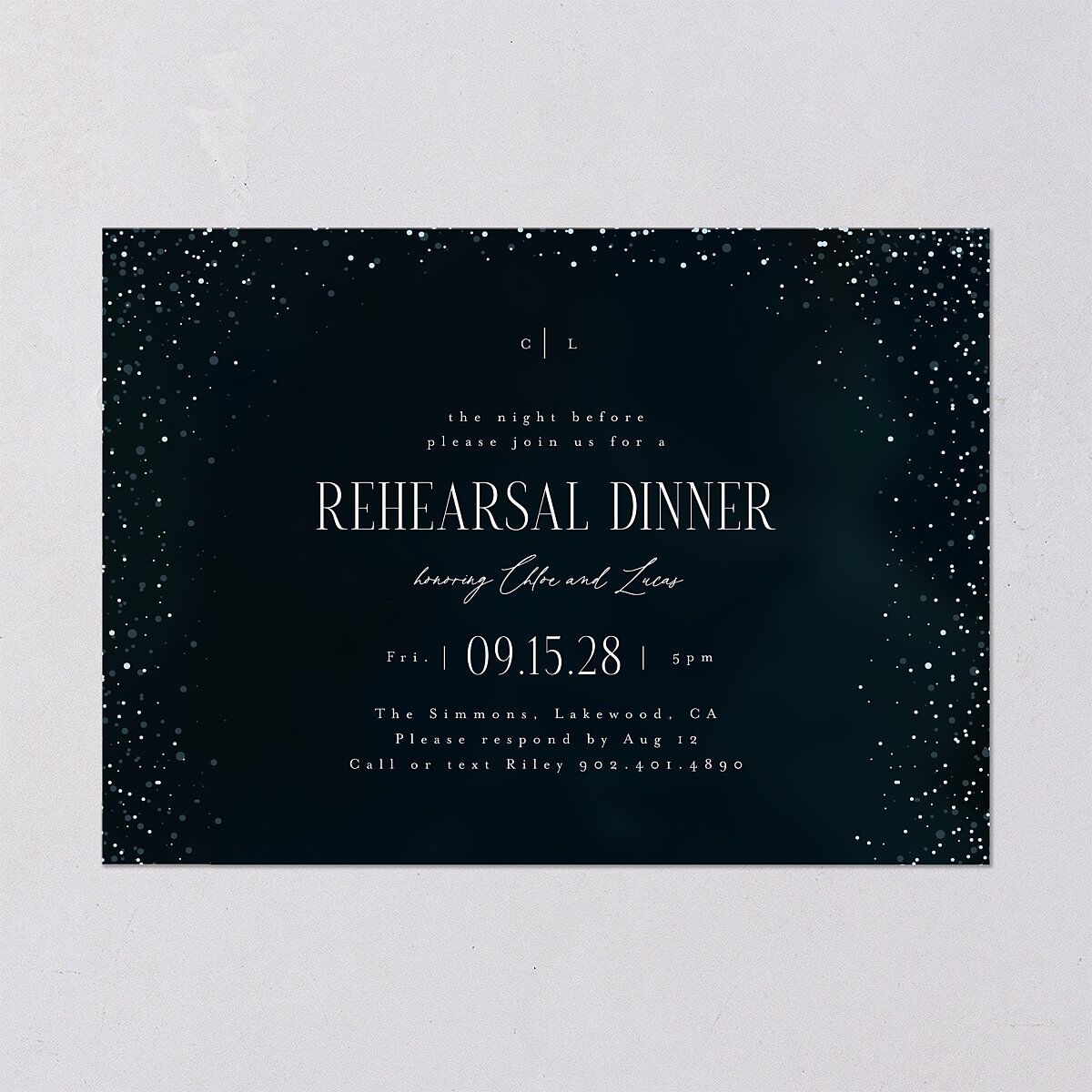 Sparkling Night Rehearsal Dinner Invitations Navy Signature Blank