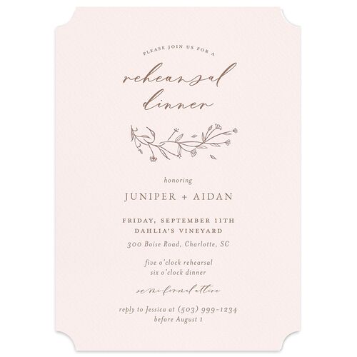 Gilded Monogram Rehearsal Dinner Invitations Pink Cotton Signature Blank Ticket