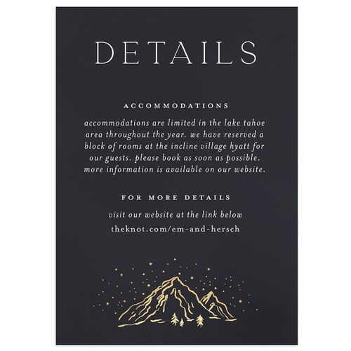 Mountain Sky Foil Wedding Event Detail Cards Gold Licorice Signature Standard