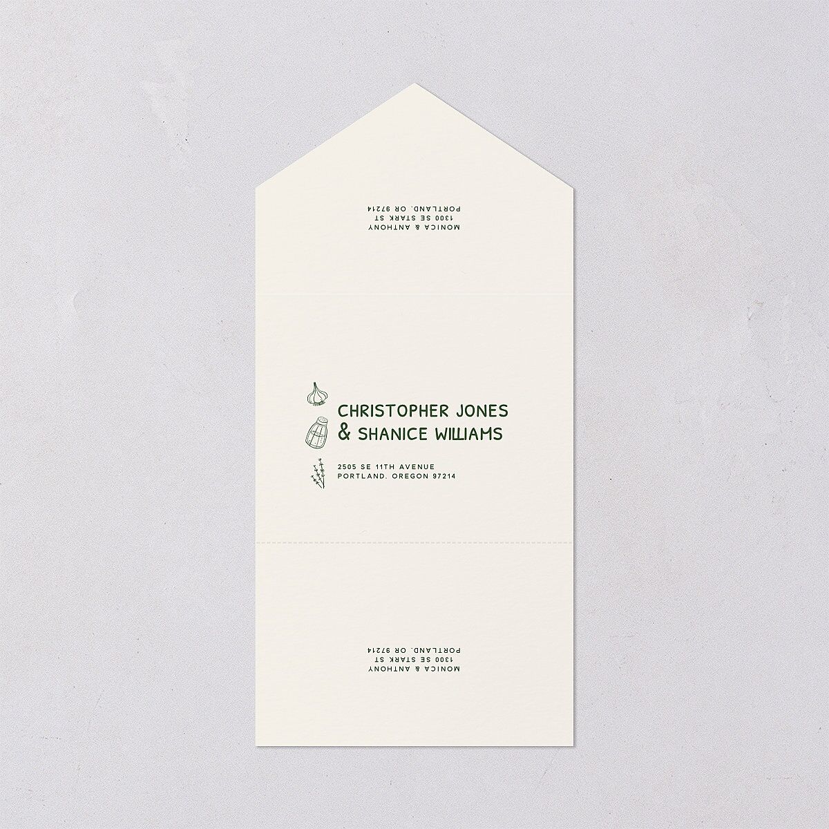 Hand Drawn Recipe All-in-One Wedding Invitations Dark Camo Signature Light Both Recipient and Return Addresses No