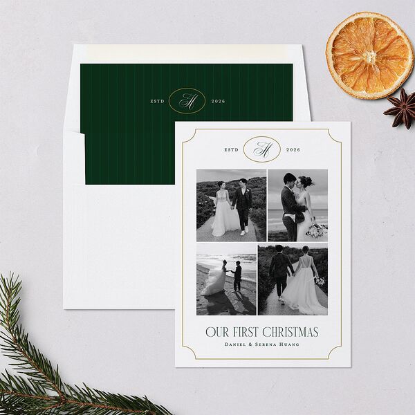 Elegant Monogram Greeting Holiday Cards Hunter Green Signature Blank Standard