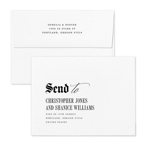 Til Death Gothic Photo Save the Date Magnet Envelopes White Sand Both Recipient and Return Addresses Signature Standard