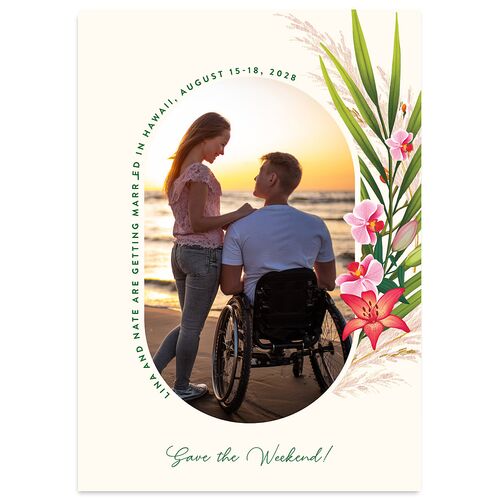 Hawaiian Tropical Orchid Oval Save The Date Cards Crimson Signature smooth Blank No Standard