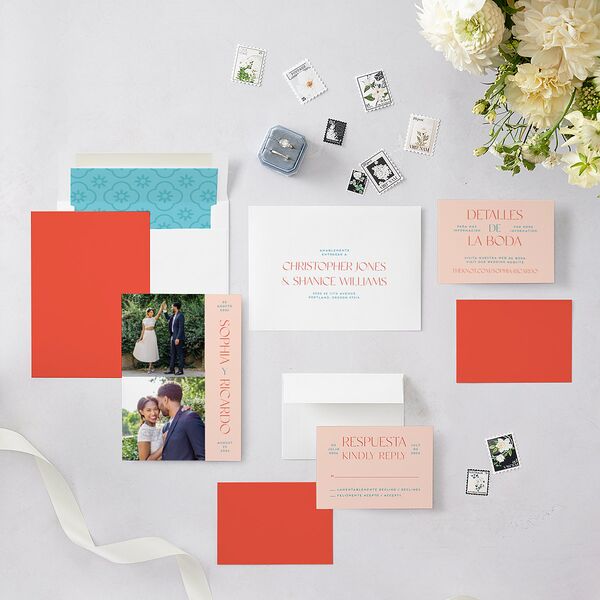 Color del Amor Save The Date Cards Salmon Signature smooth Blank No