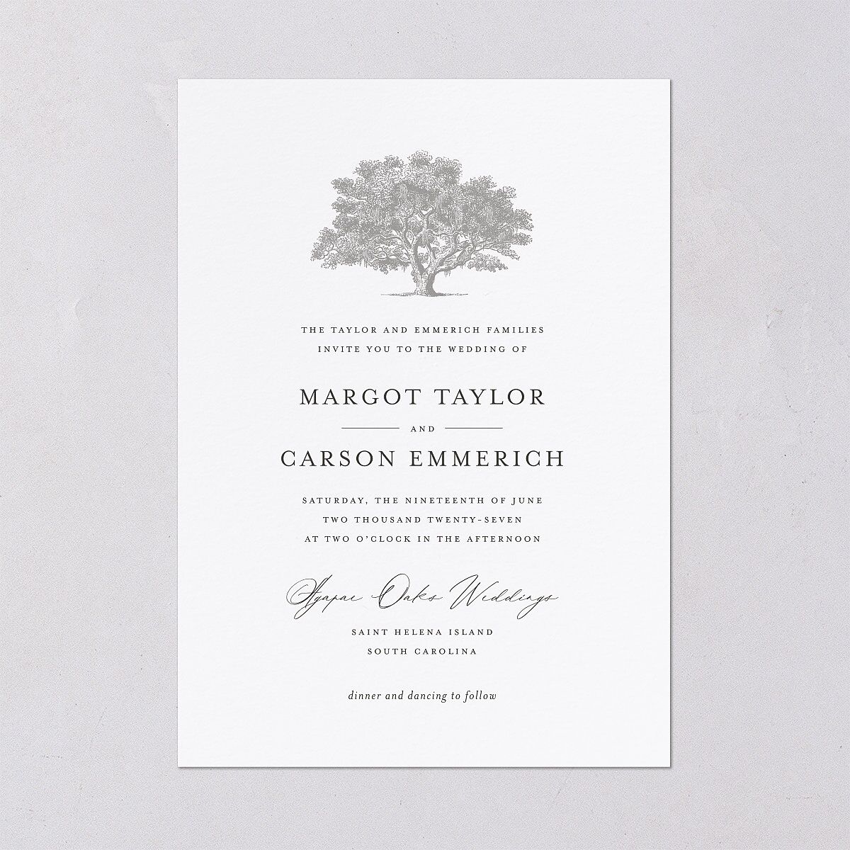 Southern Oak Tree Wedding Invitations Pure White Signature Blank No Standard