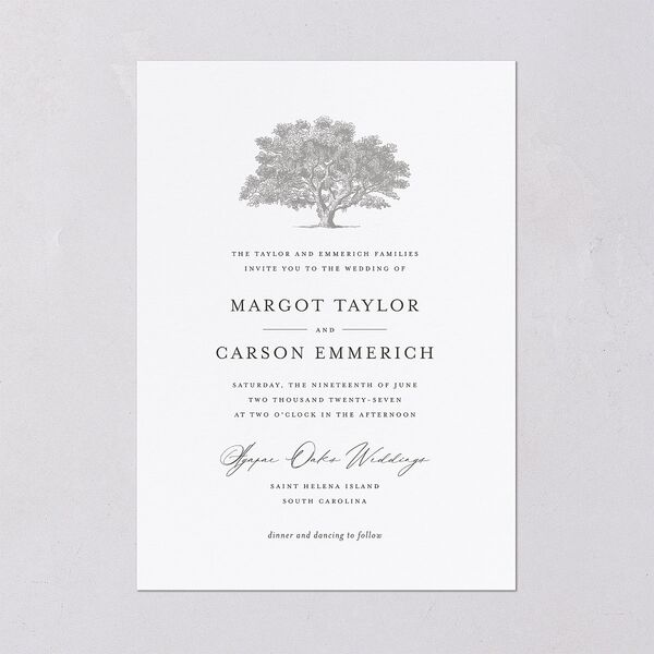 Southern Oak Tree Wedding Invitations Pure White Signature Blank No Standard