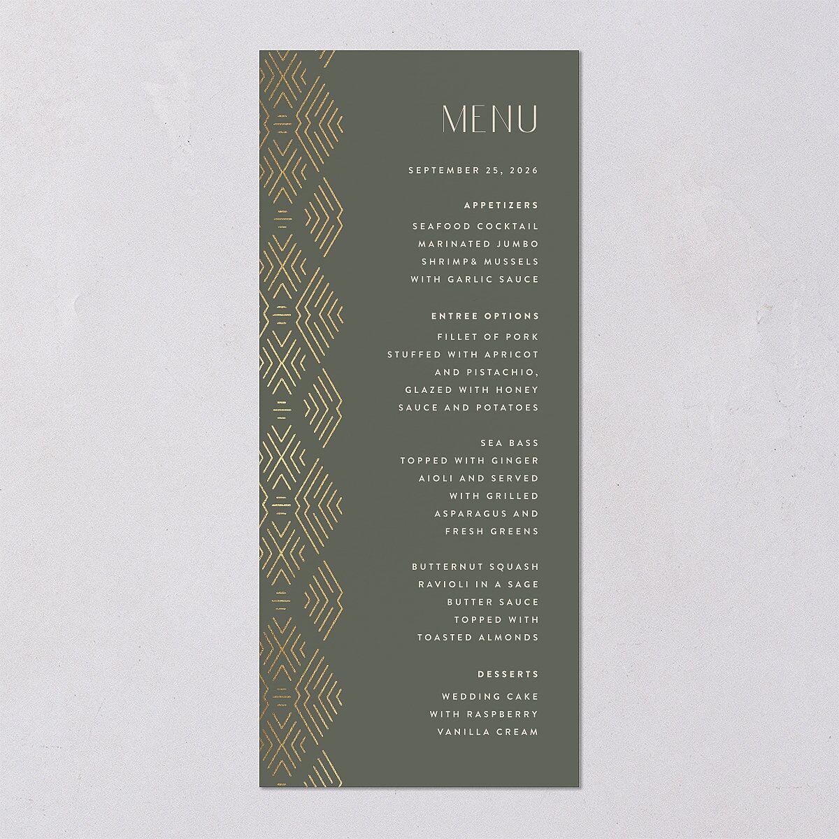 Boho Texture Menus Gold Deep Olive Signature