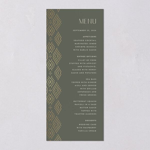 Boho Texture Menus Gold Deep Olive Signature