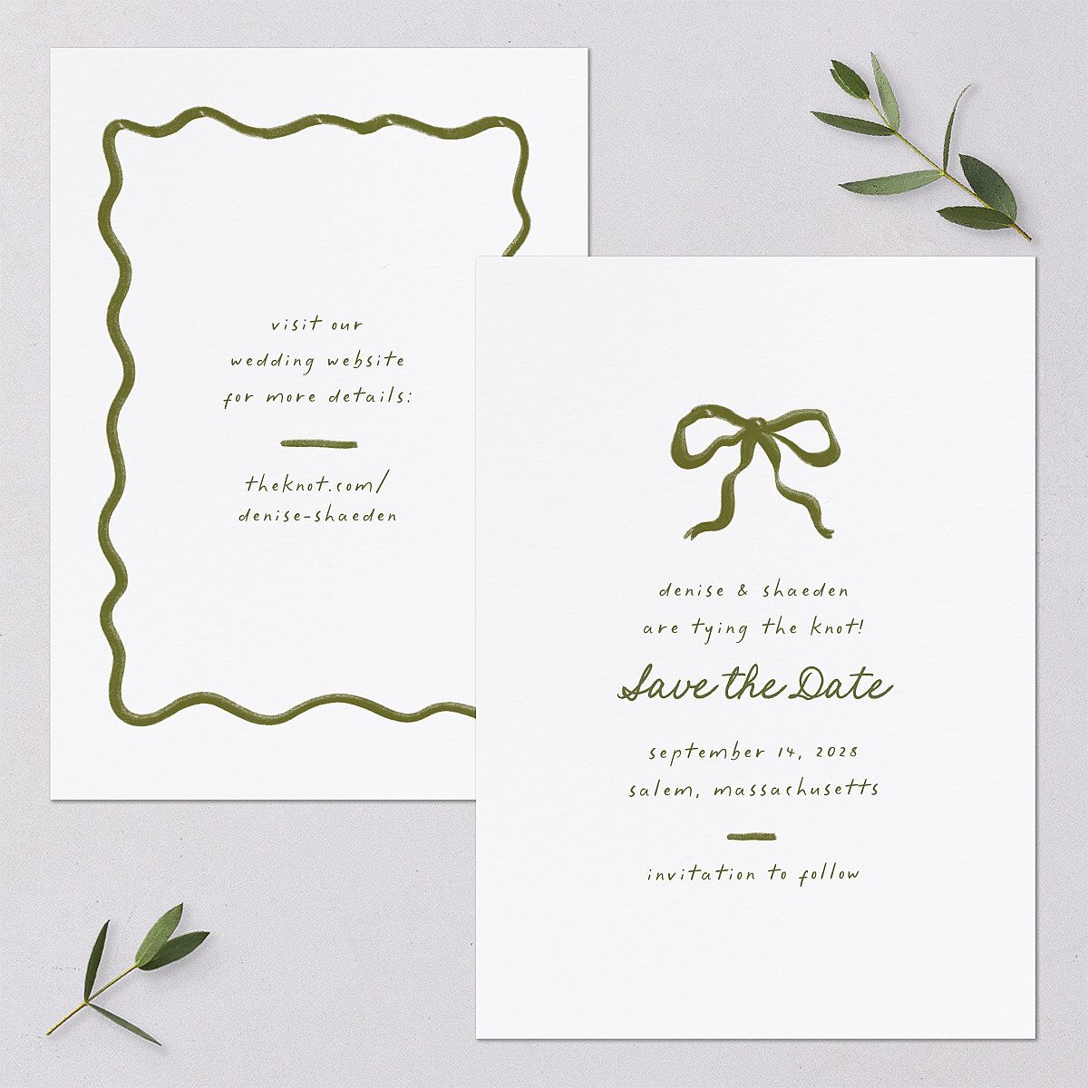 Dainty Bow Save the Date Cards Peridot Signature smooth Blank No Standard