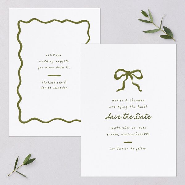 Dainty Bow Save the Date Cards Peridot Signature smooth Blank No Standard