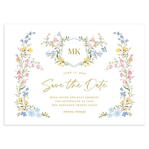 Fairytale Wildflower Crest Save the Date Cards Daffodil Signature smooth Blank No Standard