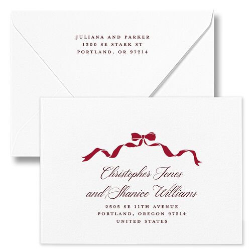 Very Married Christmas Photo Gallery Holiday Card Euro Envelopes Burgundy Both Recipient and Return Addresses White Luxe Signature