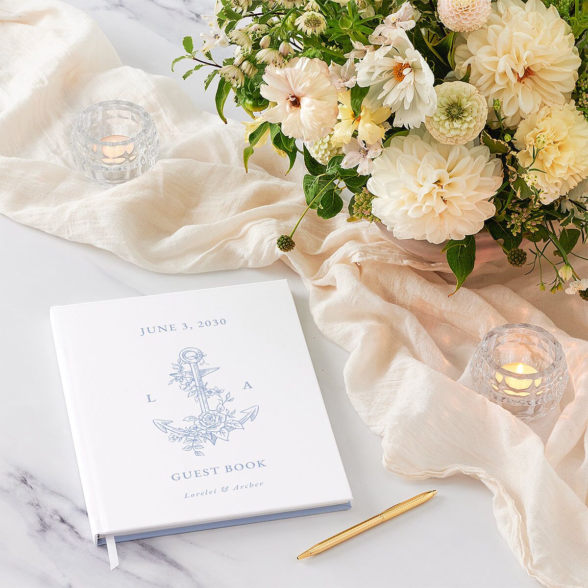 Coastal Oysters and Anchors Guest Books Sea Blue