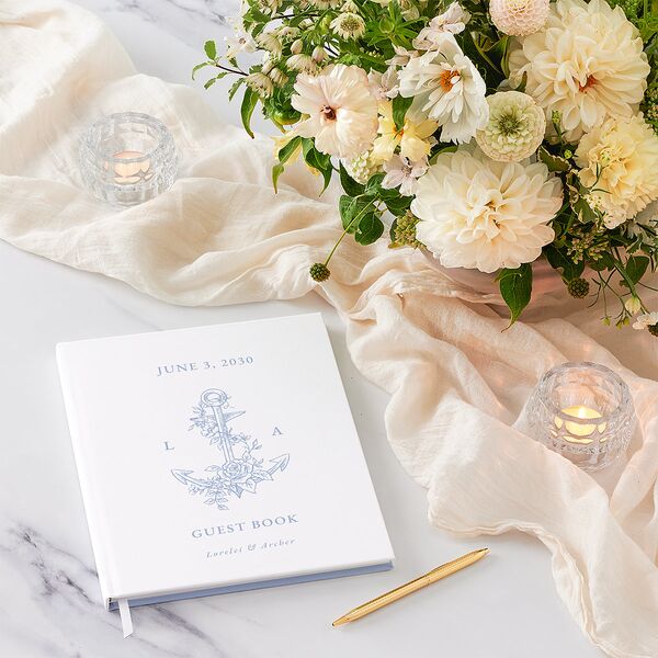 Coastal Oysters and Anchors Guest Books Sea Blue