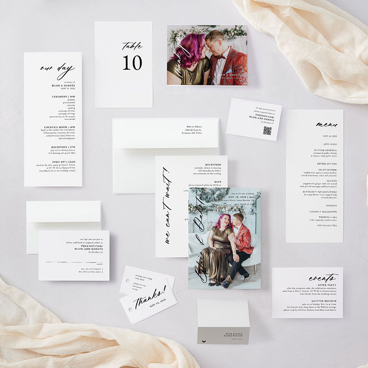 Vertical Names Place Cards Pure White Signature