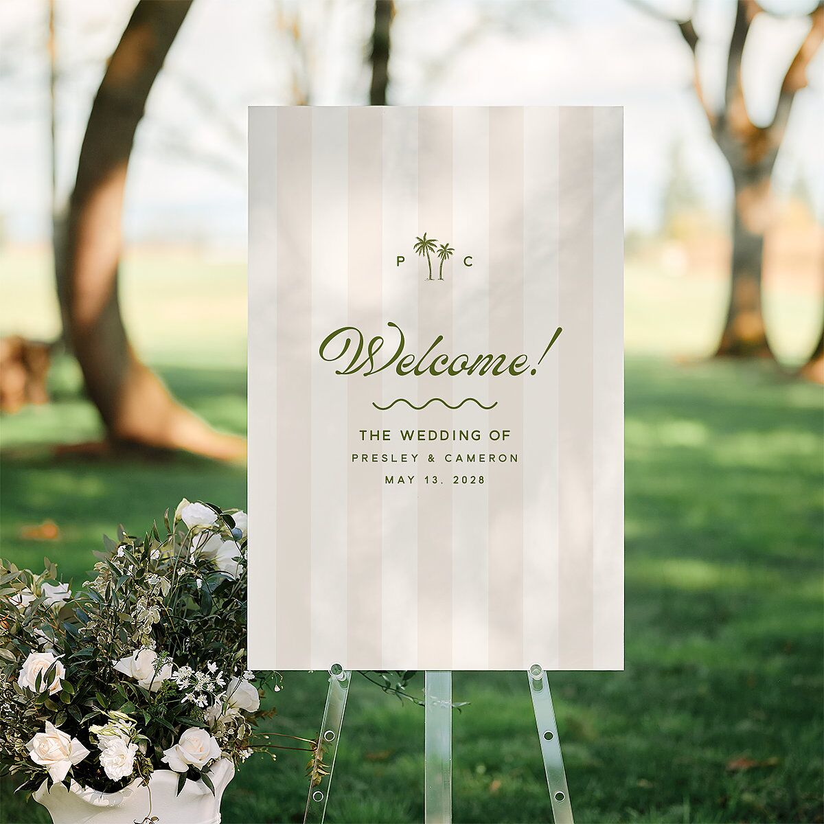 Cabana Stripes Standard Welcome Sign Large Olive Standard Indoor Foam Core L Welcome