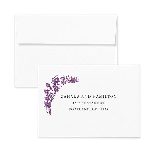 Peacock Nouveau Wedding Response Card Standard Envelopes Terracotta Bordeaux Return Address Signature Standard