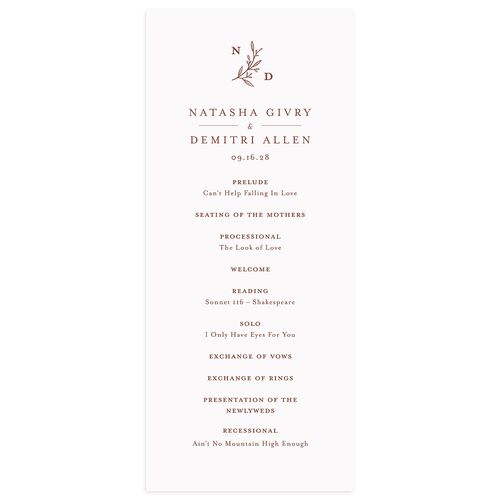 Botanical Monogram Wedding Programs Rust Signature