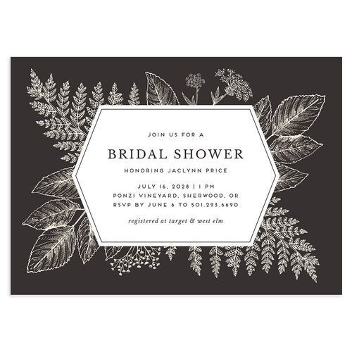 Botanical Frame Bridal Shower Invitations Charcoal Signature Blank Standard