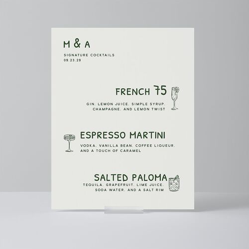 Hand Drawn Recipe Standard Bar Tabletop Sign Small Dark Camo Standard Indoor Foam Core S Tabletop Bar