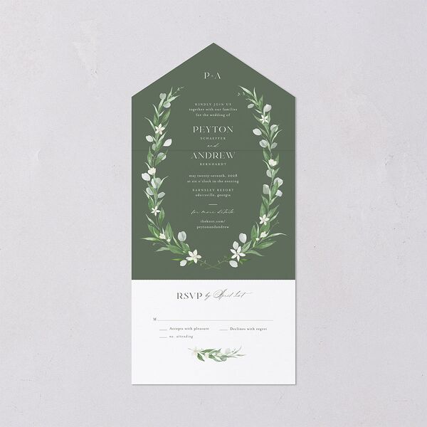 Greenery Laurel All-in-One Wedding Invitations Thyme Signature Light Both Recipient and Return Addresses No
