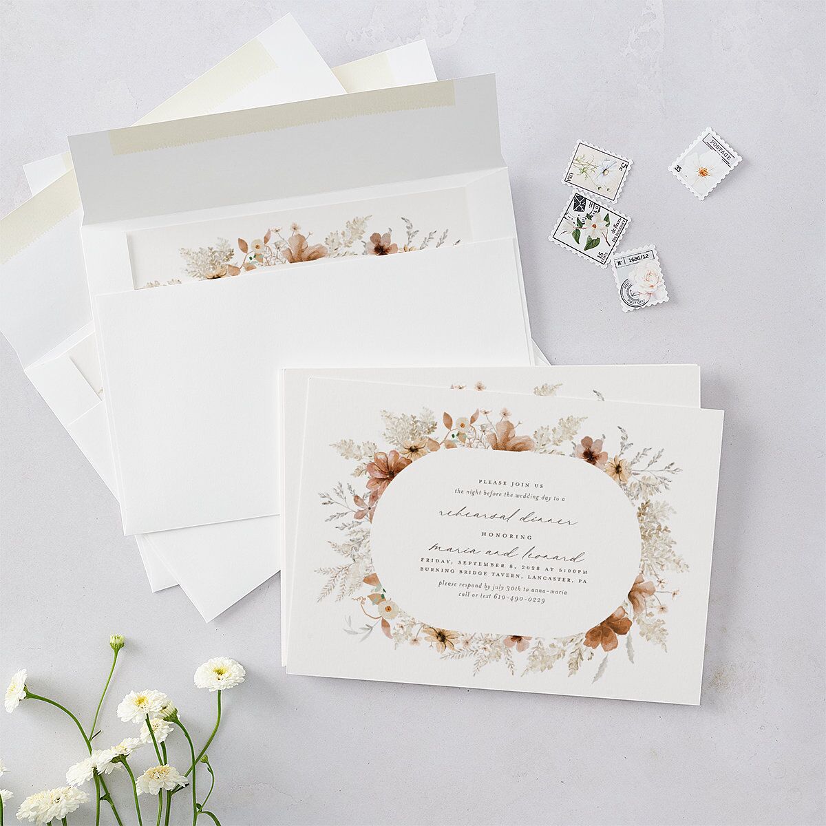 Bohemian Garden Rehearsal Dinner Invitations Cream Signature Blank Standard