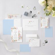 Scattered Blossoms Wedding Invitations Gold Pastel Blue Signature Blank No