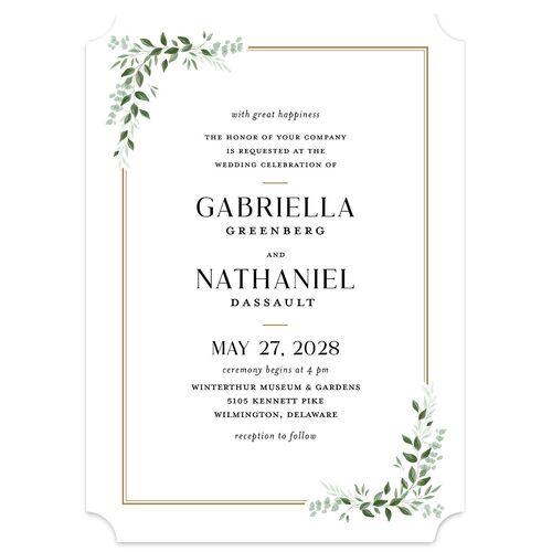 Greenery Frame Wedding Invitations Pure White Signature Blank No Ticket