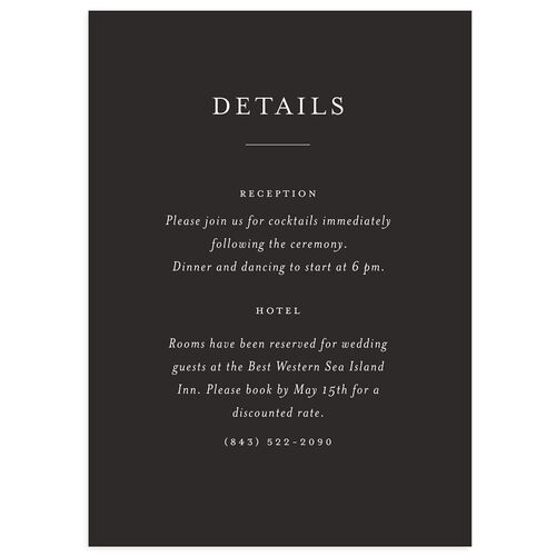 Southern Oak Tree Wedding Event Detail Cards Charcoal Signature Standard