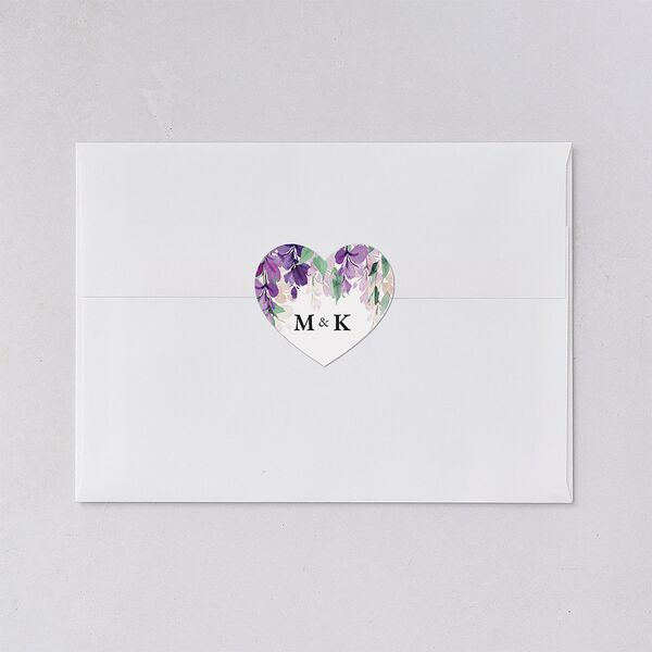 Romantic Wisteria Wedding Stickers Purple Petal Heart