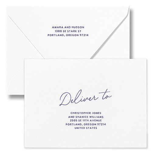 Hand Drawn Wavy Border Wedding Invitation Euro Envelopes White Sapphire Both Recipient and Return Addresses Luxe Signature
