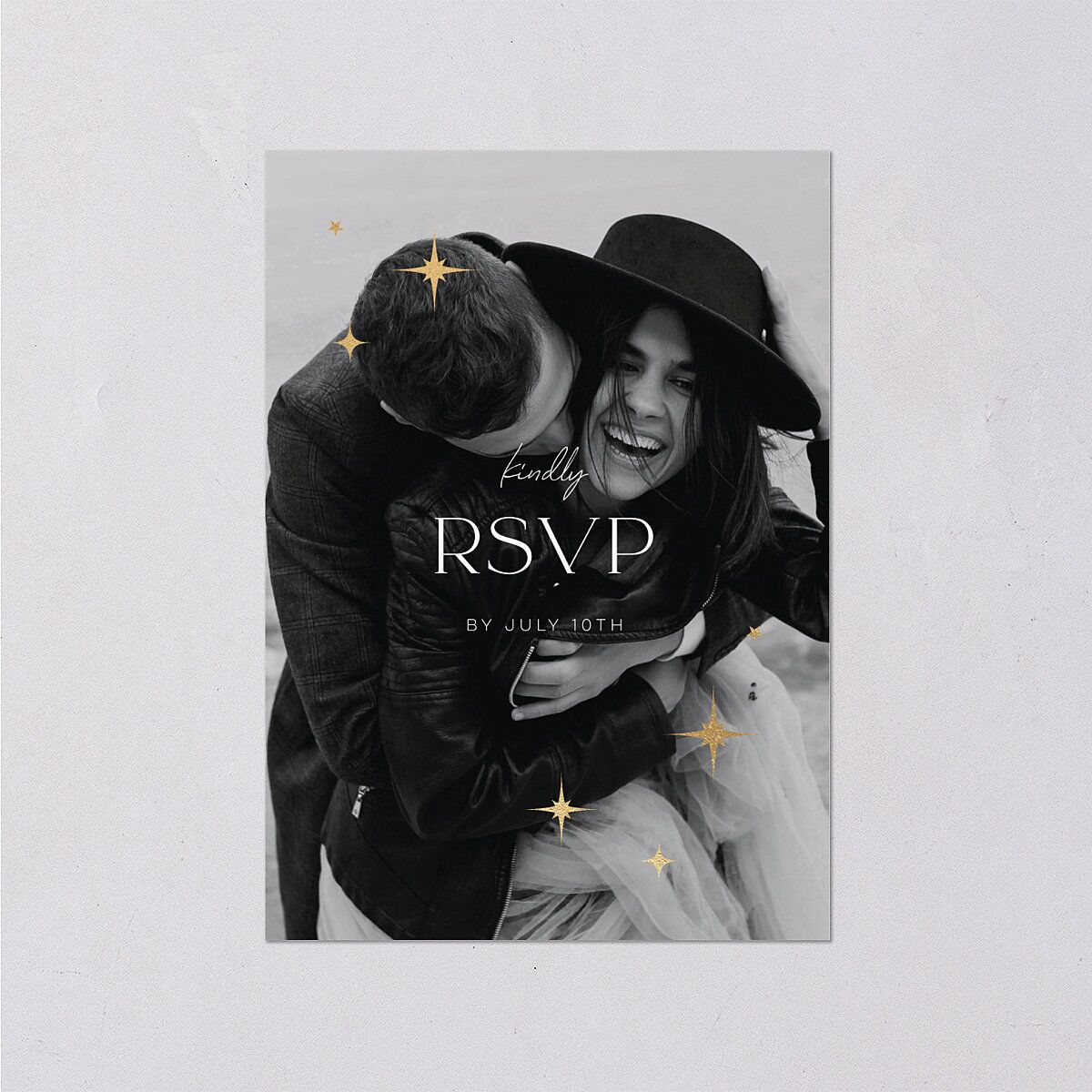 Starry Photo Foil Wedding Response Cards Midnight Gold Signature Standard