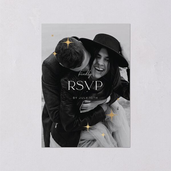 Starry Photo Foil Wedding Response Cards Midnight Gold Signature Standard