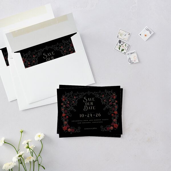 Gothic Gate Save the Date Petite Cards Licorice Signature smooth Blank No Standard