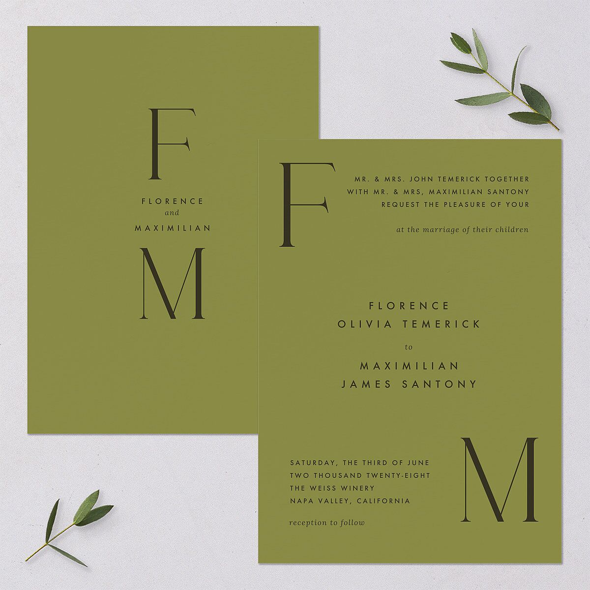 Modern Initials Wedding Invitations Olive Signature Blank No Standard