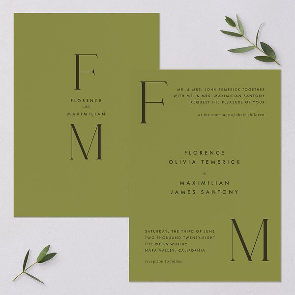 Modern Initials Wedding Invitations Olive Signature Blank No Standard