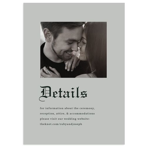 Minimalist Gothic Photo Wedding Event Detail Cards Dark Green Signature Standard