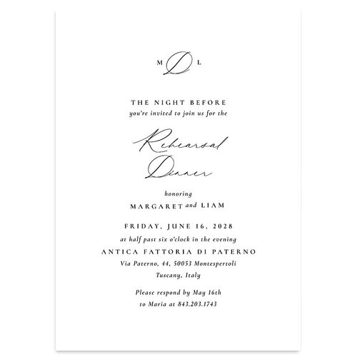 Black Tie Initial Rehearsal Dinner Invitations Pure White Signature Blank Standard