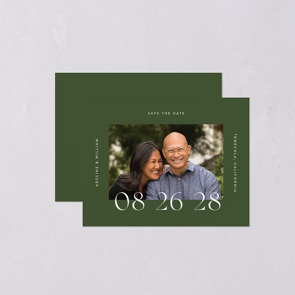 Border Date Save the Date Petite Cards Scottish Green Signature smooth Blank No Standard