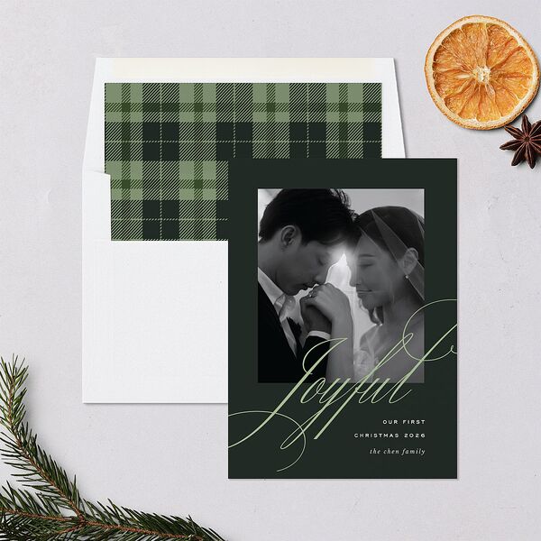 Classic Joyful Greeting Holiday Cards Hunter Green Signature Blank Standard