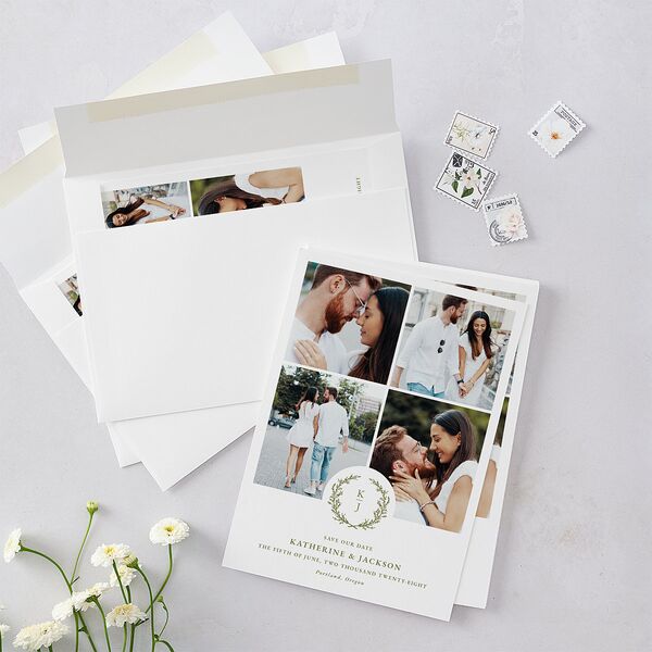 Monogram Branch Gallery Save the Date Cards Olive Signature smooth Blank No