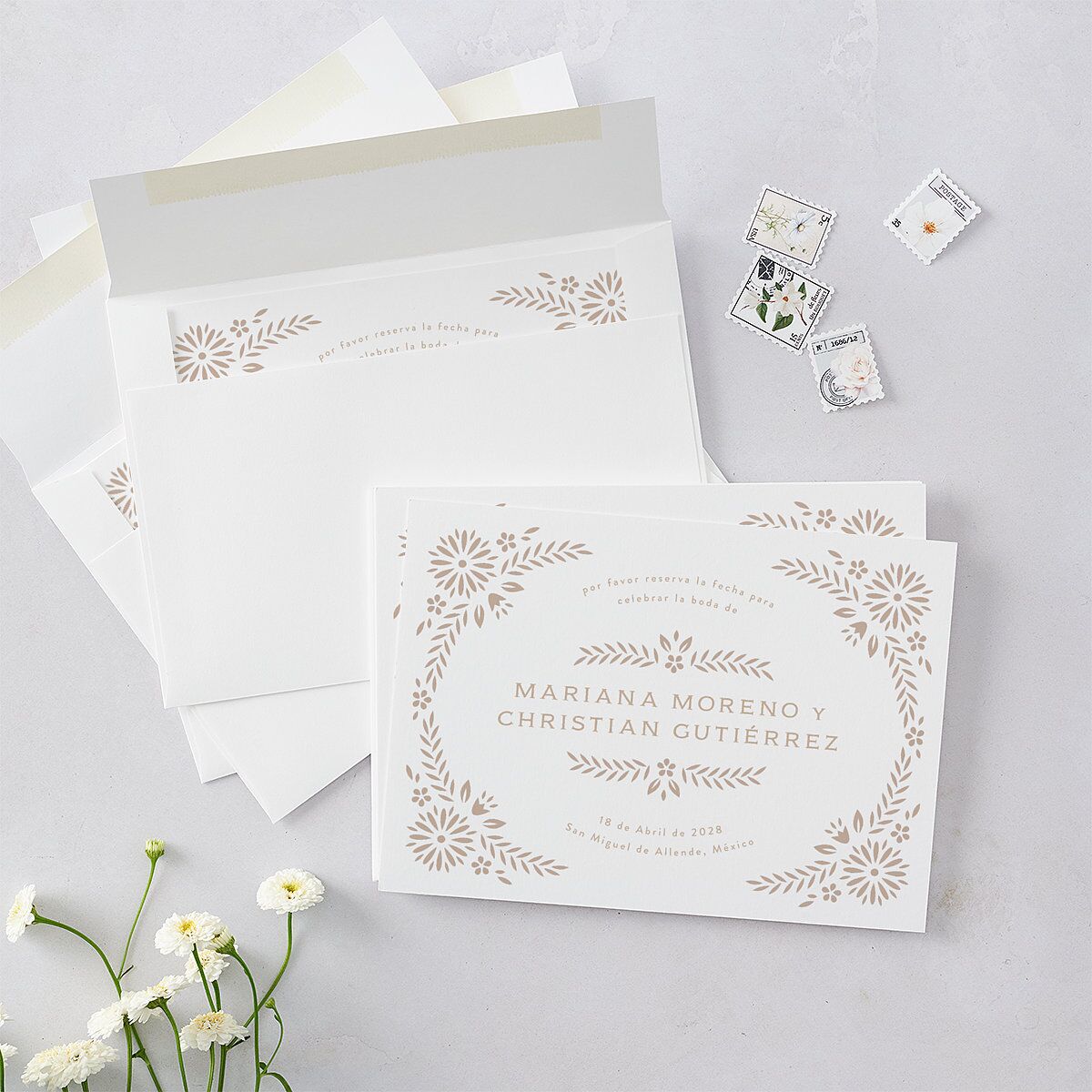 Papel Picado De Mexico Save The Date Cards Taupe Signature smooth Blank No Standard