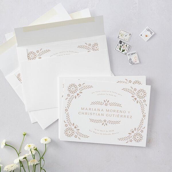 Papel Picado De Mexico Save The Date Cards Taupe Signature smooth Blank No Standard