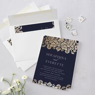 Elegant Damask Wedding Invitations Gold Navy Signature Blank No Standard