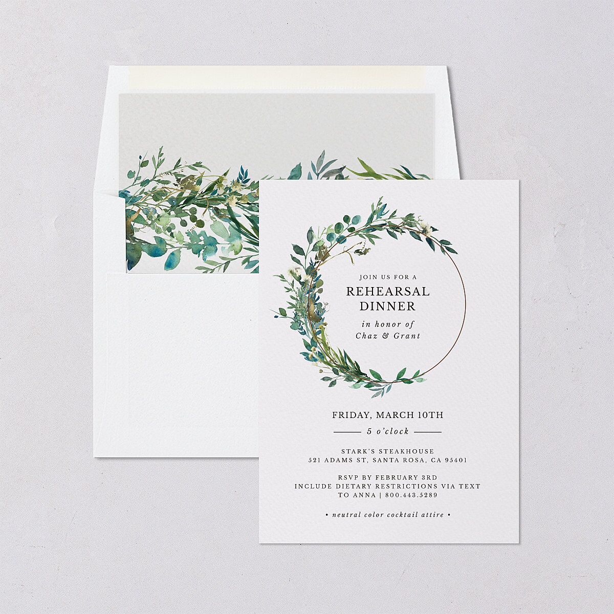 Leafy Hoops Rehearsal Dinner Invitations Eucalyptus Signature Blank Standard