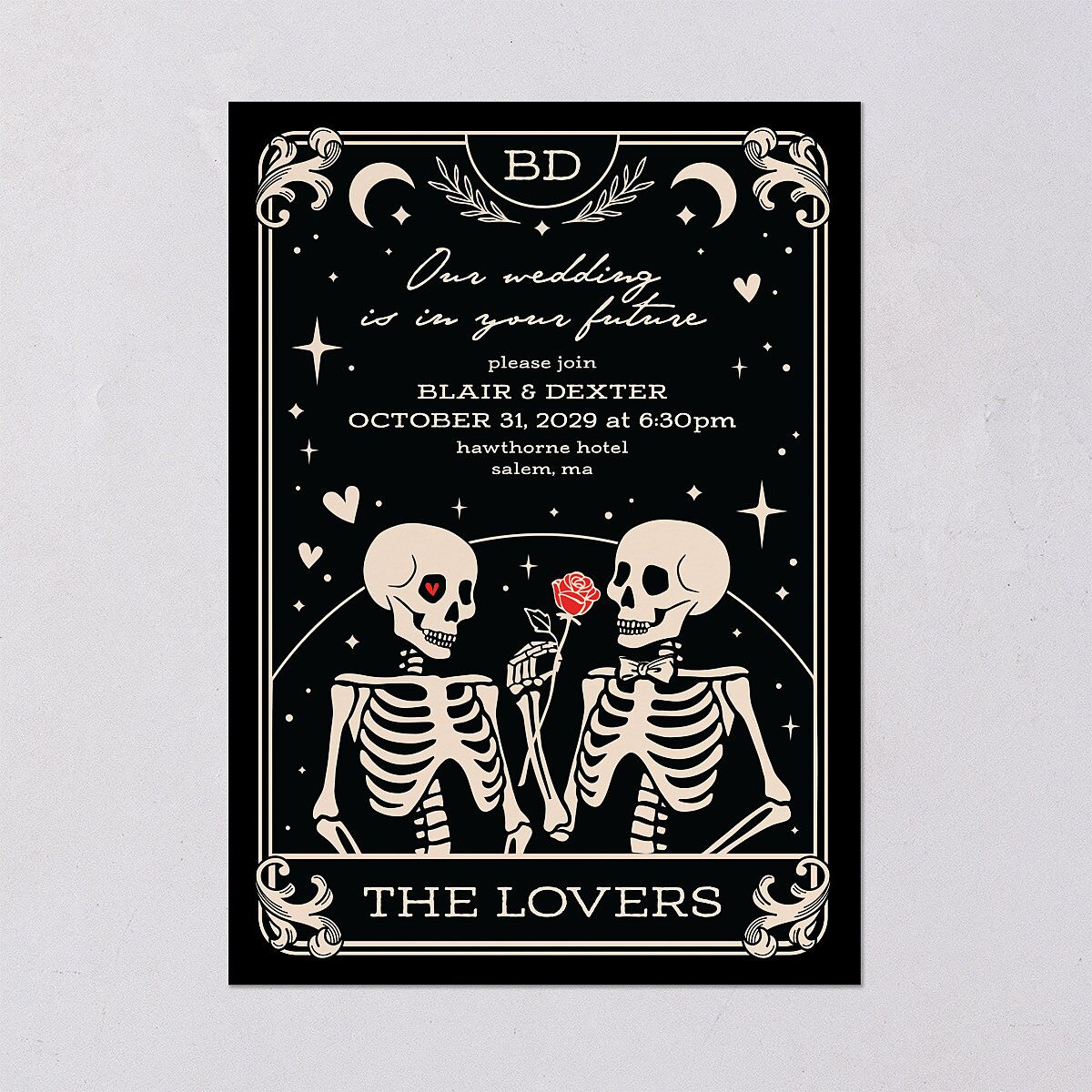 Halloween Tarot Skeletons Wedding Invitations Midnight Signature Blank No Standard