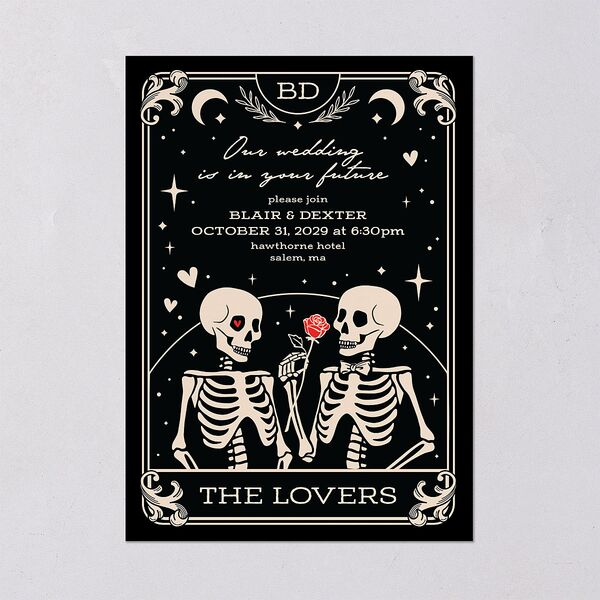 Halloween Tarot Skeletons Wedding Invitations Midnight Signature Blank No Standard